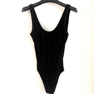 Aritzia Babaton Black Ribbed Thong Bodysuit - Size XS